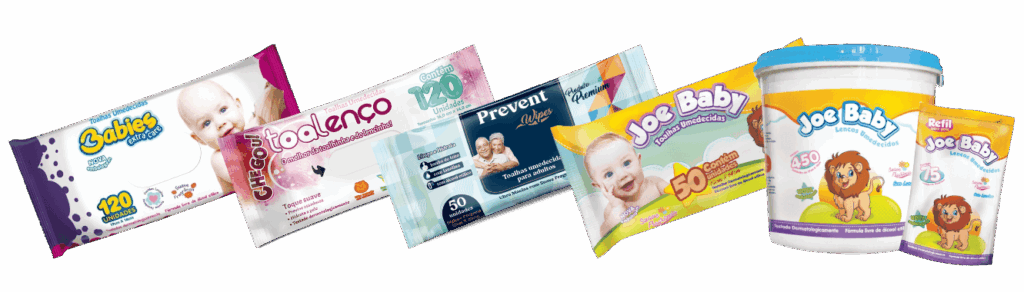 linha de lenços e toalhas umedecidas